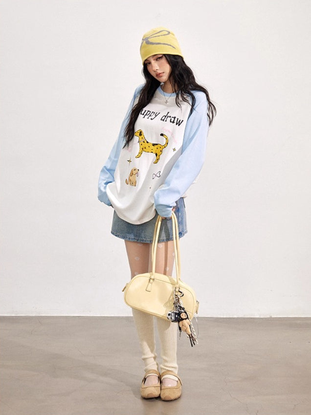 Cartoon Dog Graffiti Long-Sleeve T-shirt