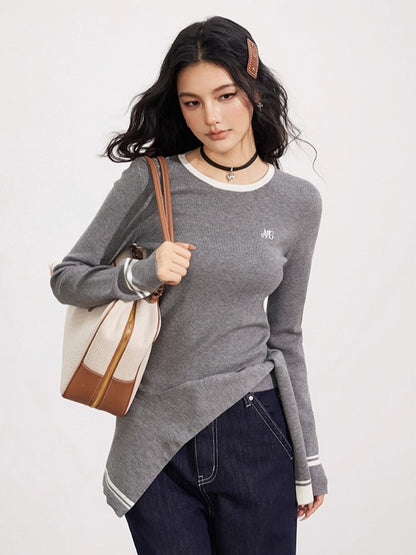 Gray &amp; Blue Shoulder Crewneck  Layer &amp; Cape Set