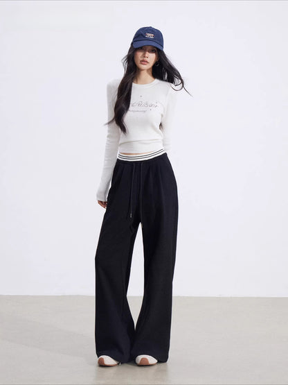 Faux-Layer Patchwork Wide-Leg Pants