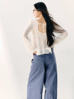 White Ruffle V-neck Blouse
