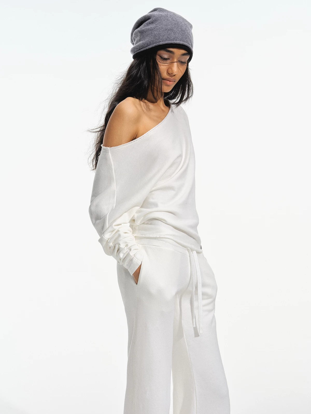 Off-Shoulder Sweatshirt &amp; Flared Pants Set