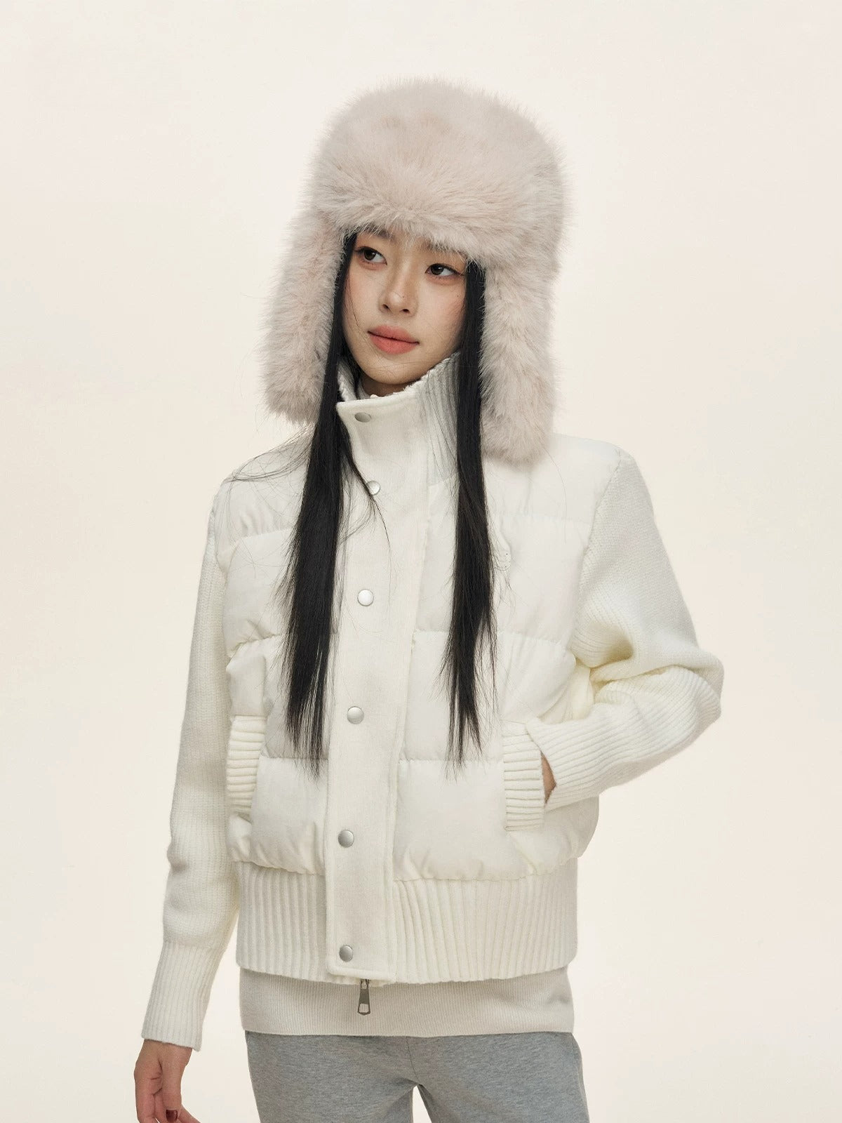 Stand Collar Knit Sleeve Down Jacket
