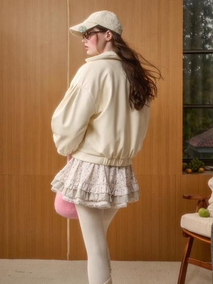 Cream White Peter Pan PU Jacket
