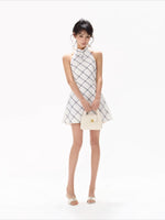 White Silk Plaid Dress