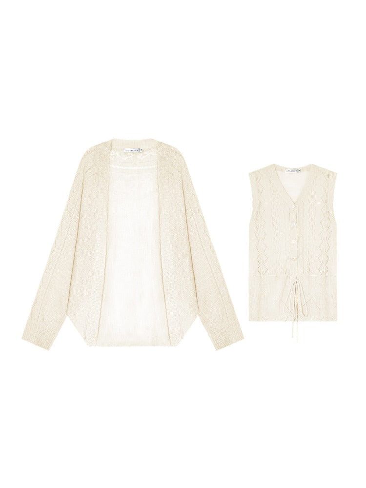 Mohair Knit Cardigan Vest Set