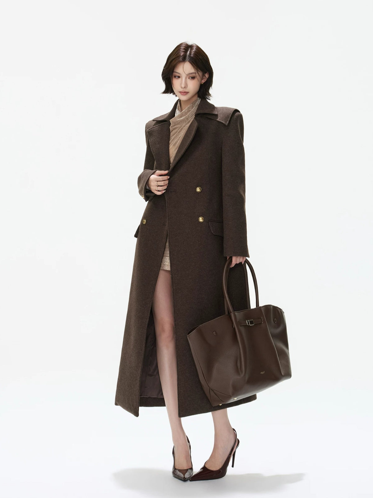 Double-Breasted Lapel Wool Long Coat