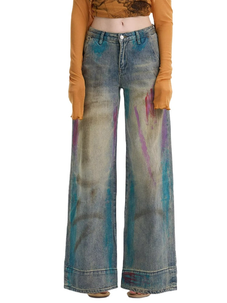 Hand-Painted Straight Denim Pants