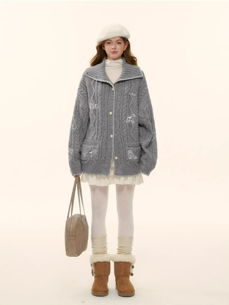 Embroidered Cable Knit Jacket