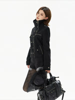 Black Double-Breasted Stand Collar Biker Jacket