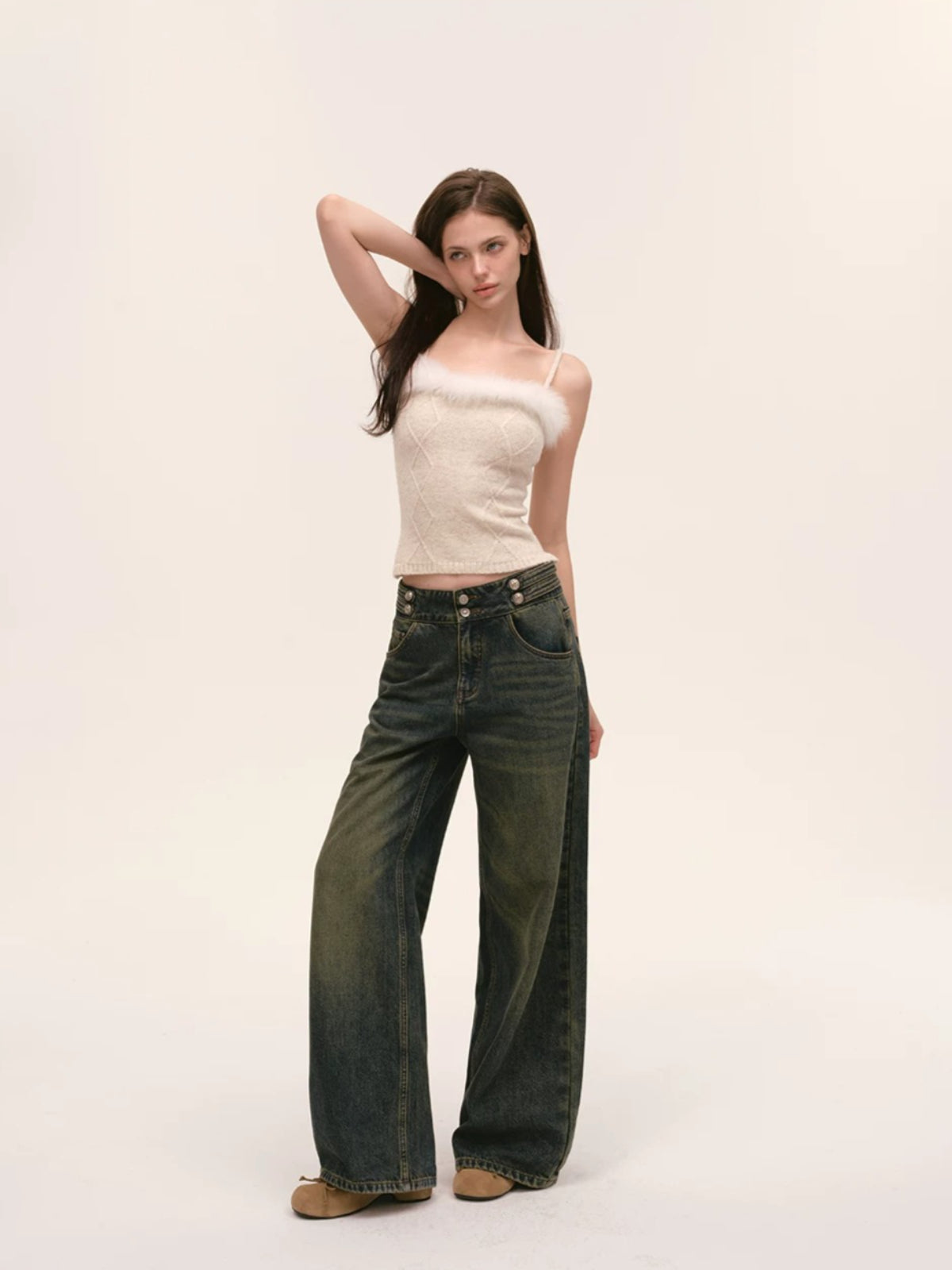 Fur Trimmed Camisole &amp; Cardigan Set