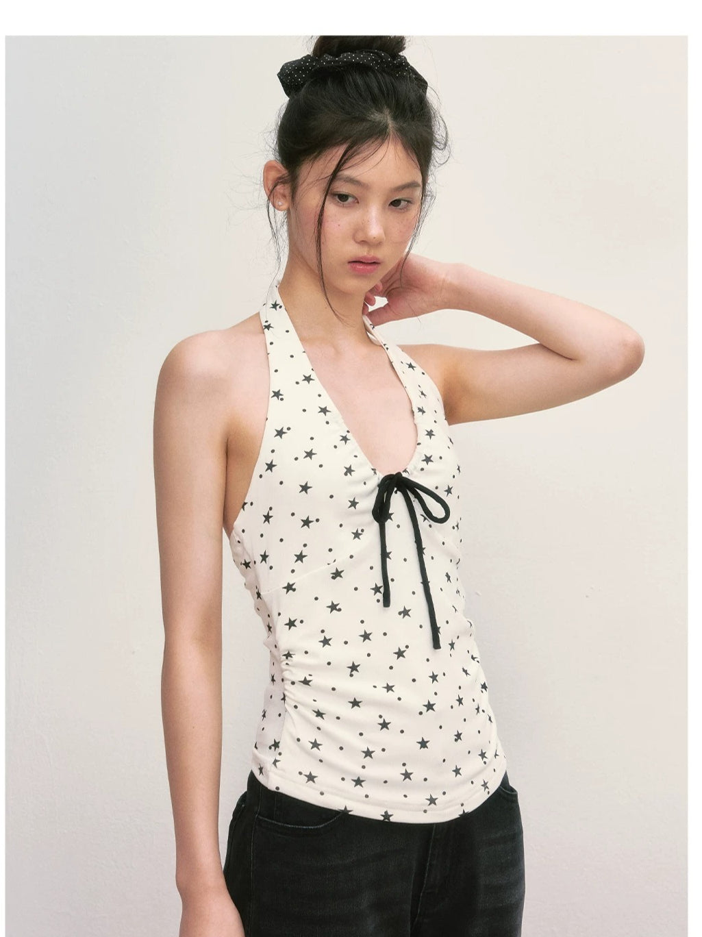 White Star Print Halter Top