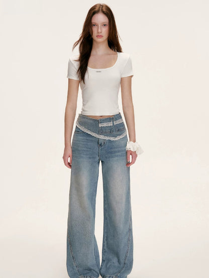 Lace Backless U Neck Tee
