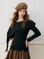 Wool Blend Cape Shoulder Knit Top