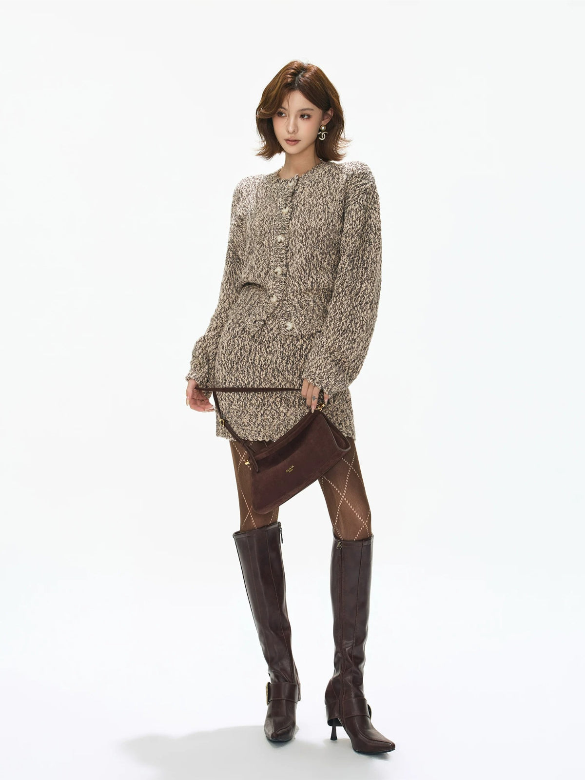 Vintage Wool Knit Cardigan &amp; Skirt Set