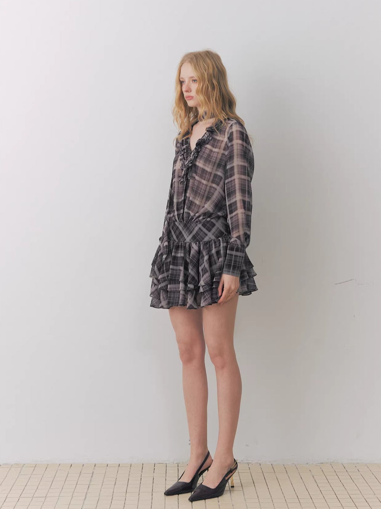 Vintage Plaid Chiffon Dress