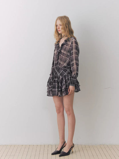Vintage Plaid Chiffon Dress
