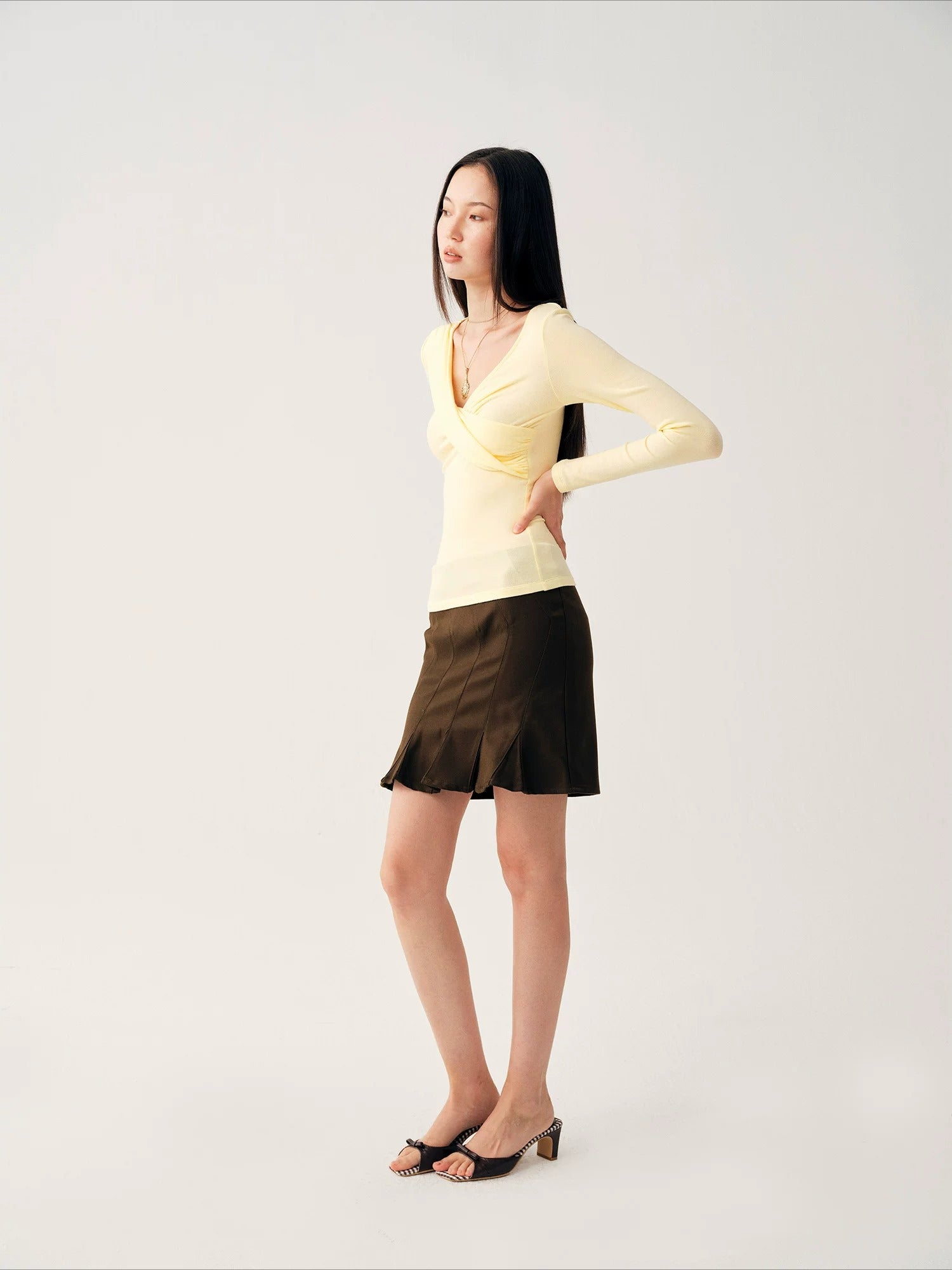 Yellow Cross Twist Knit Top