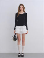 Polka Dot Mesh Wool Blend Knit Top