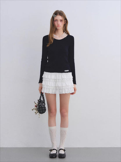 Polka Dot Mesh Wool Blend Knit Top