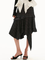 Asymmetrical Layered Plaid Midi Skirt