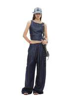 Blue Draped Wide Jeans