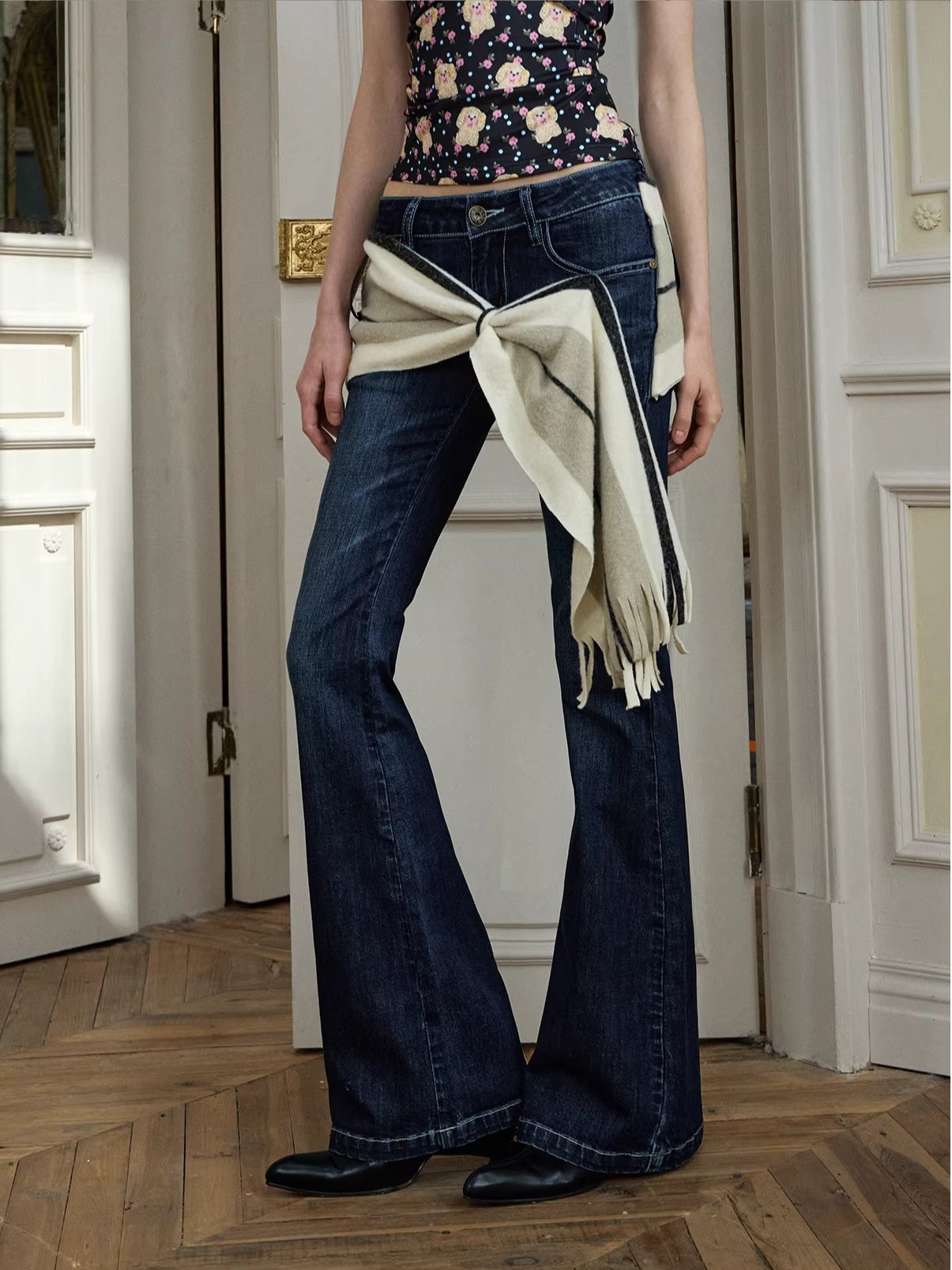 Blue Lace-Up Flare Jeans