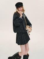 Contrast Waist Plaid Pleated Skirt