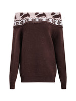 Brown Fair Isle Off-shoulder Sweater & Skirt Set