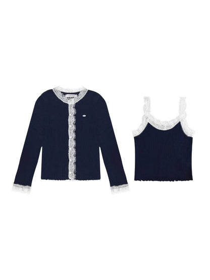 Lace Knit Cardigan Set