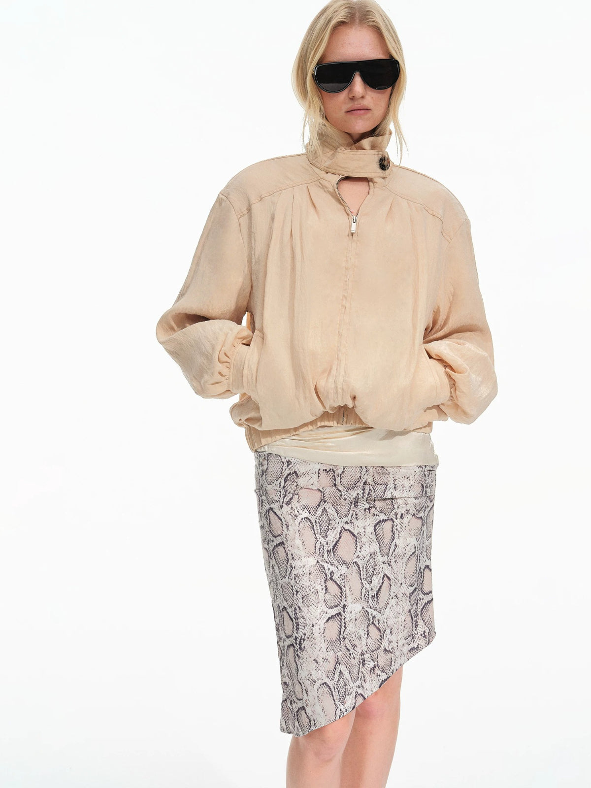 Lyocell Stand Collar Cocoon Jacket