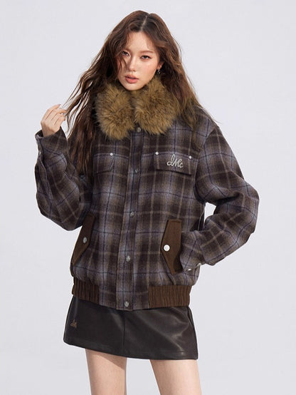 Wool Blend Check Padded Jacket