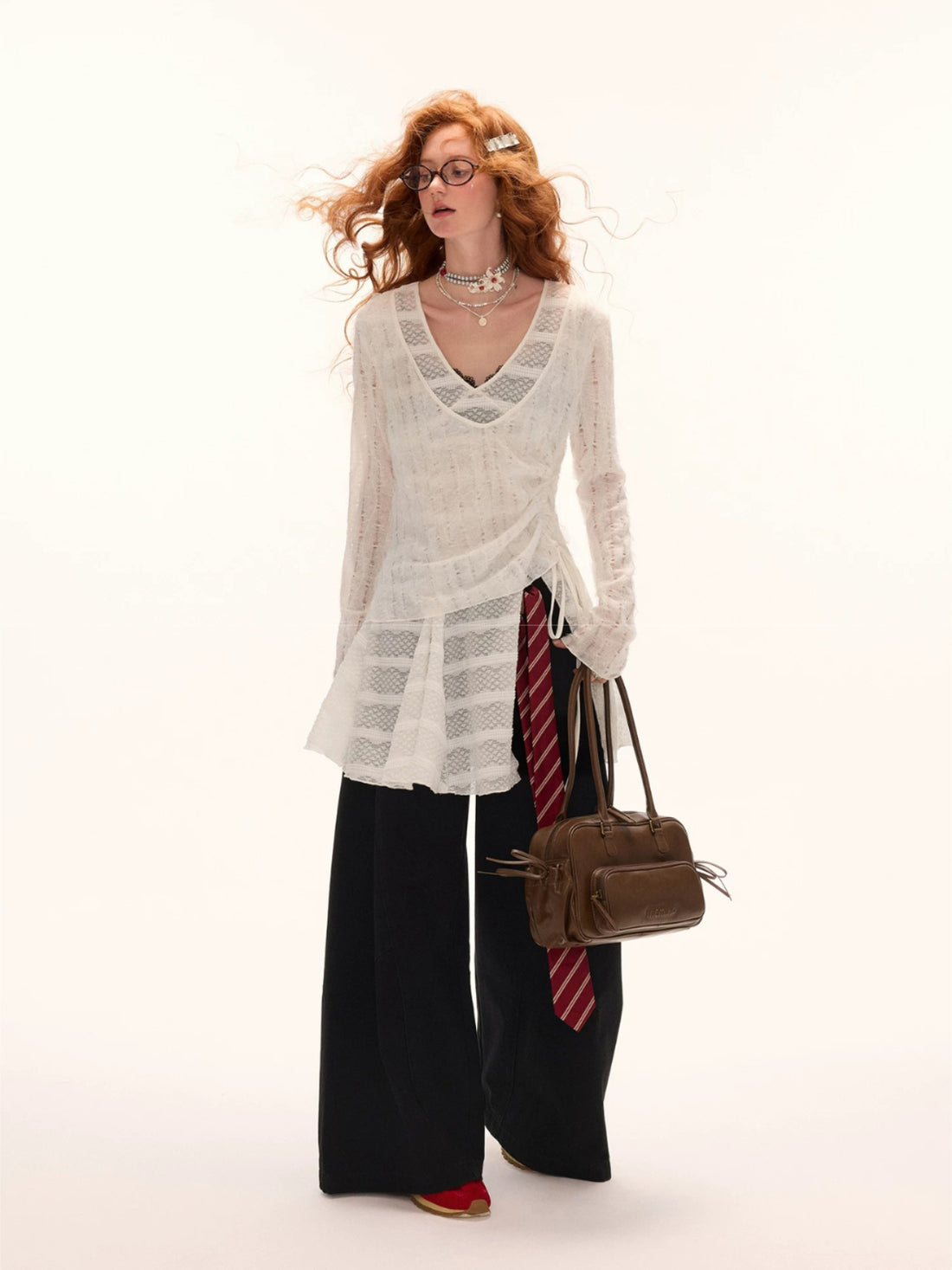 Layered V-Neck Sheer Long Sleeve Top