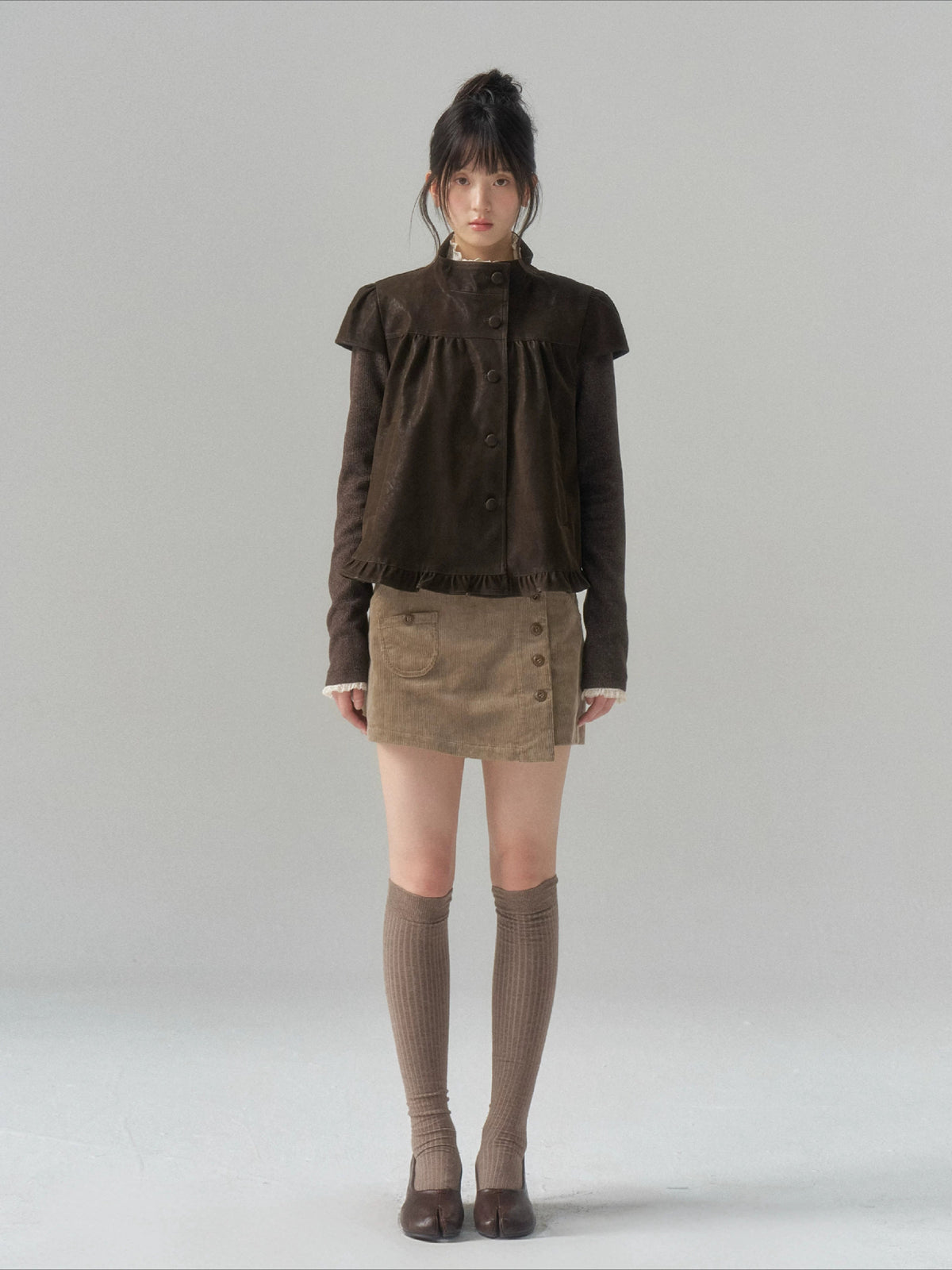 Stand-Collar Faux-Layered Jacket