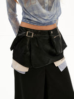Structured Leather Waist Wide Leg Trousers