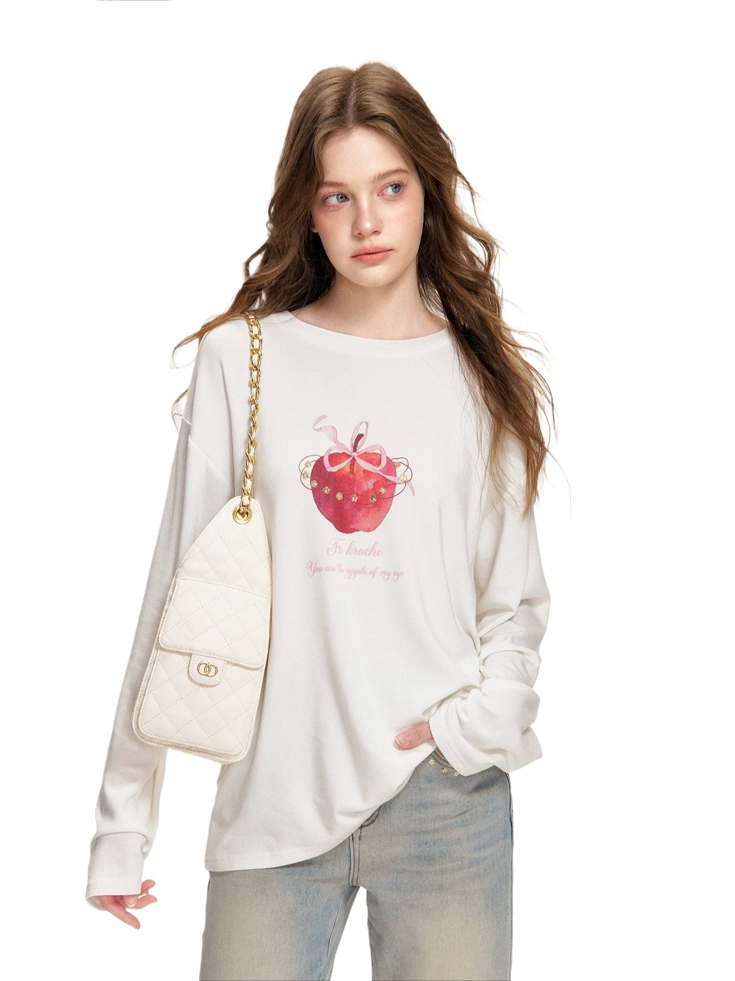 Apple Printed Bow Sequin T-Shirt
