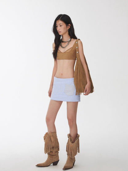 Suede Mesh Lace-Up Bralette