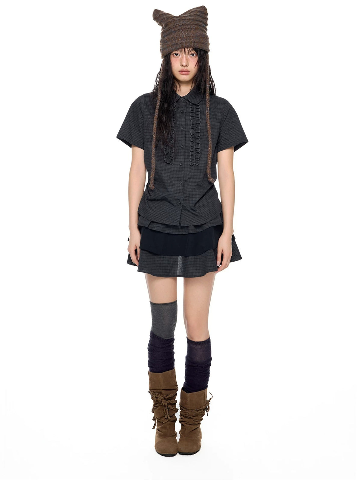 Plaid Ruffle Shirt Set