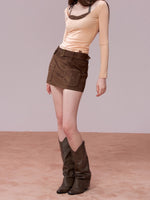Studded Belt Faux Suede A-Line Skirt