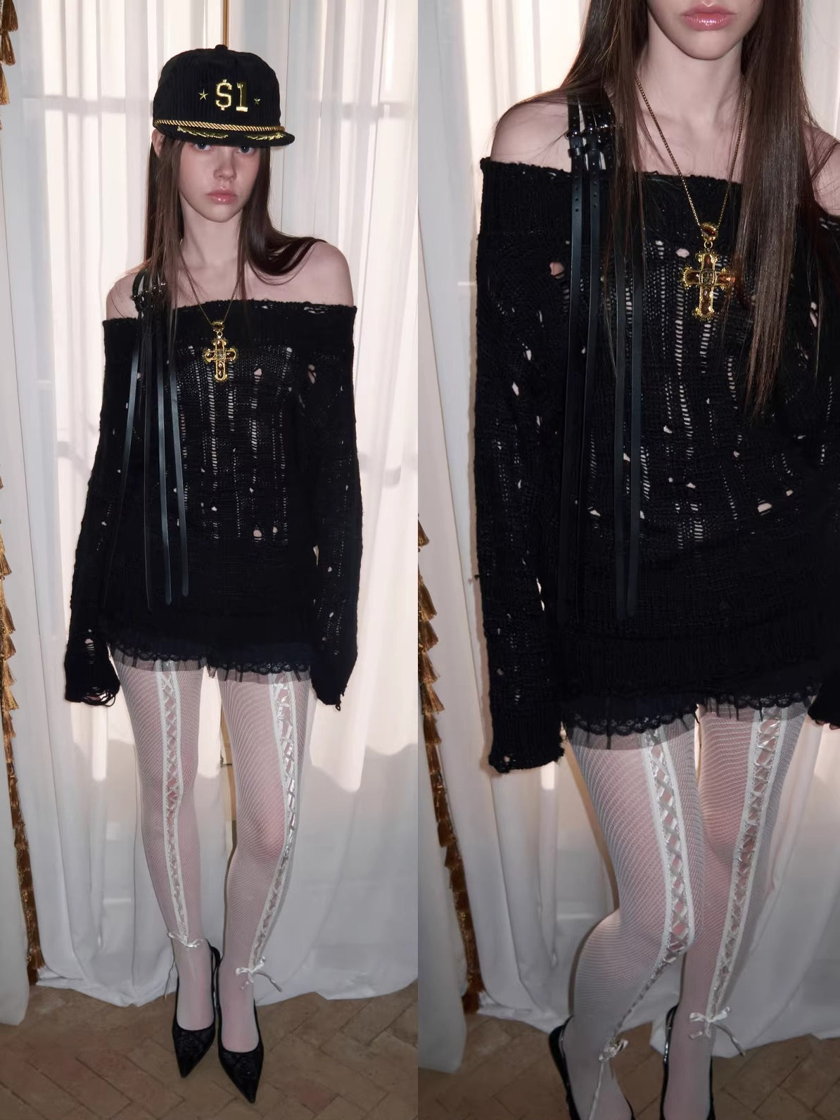 One Shoulder Cable Knit Sweater