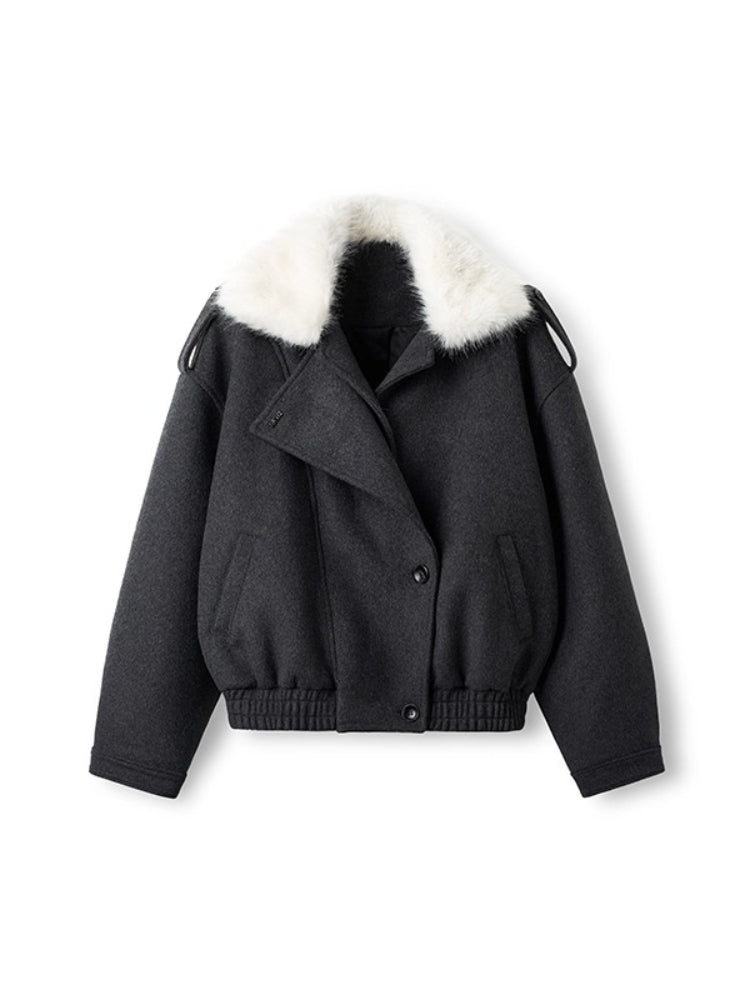 Faux Fox Fur Wool-Blend Aviator Jacket