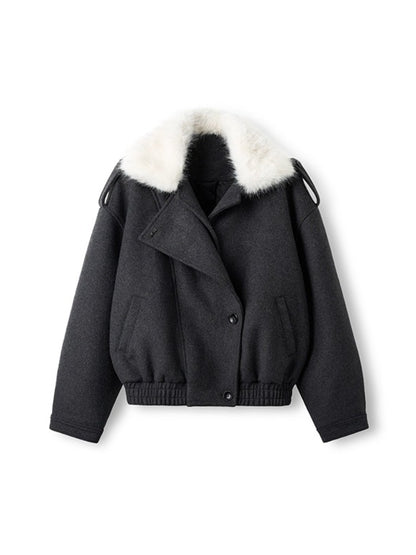 Faux Fox Fur Wool-Blend Aviator Jacket