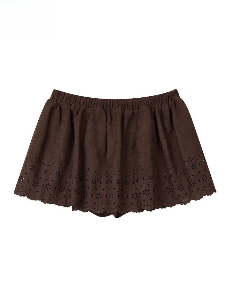 Embroidered Faux Suede A-Line Skirt