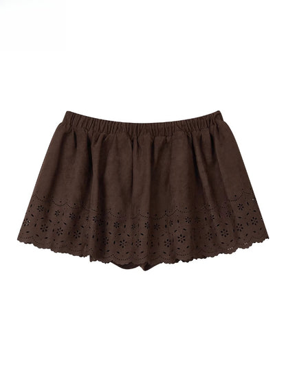 Embroidered Faux Suede A-Line Skirt