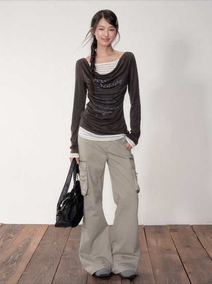 Gray Utility Wide-Leg Pants