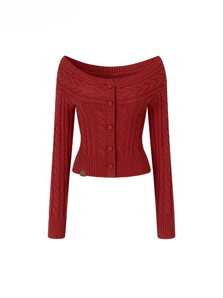 Off-Shoulder Cable Knit Sweater