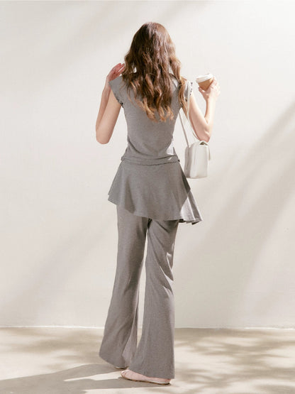 Lace U-Neck Fitted T-Shirt &amp; Pants Set