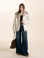 Brown & White Fur Collar Parka Jacket