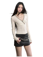 V-Neck Beaded Trim Knit Top