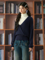 Oversized Deep V-Neck Wool Knit Sweater