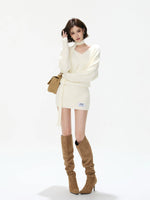 Convertible V Neck Fuzzy Knit Sweater